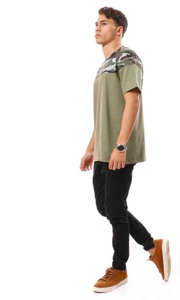 94886 Upper Self Pattern Cotton T-Shirt - Olive - Ravin 