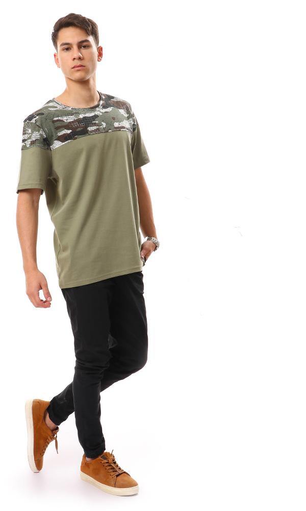 94886 Upper Self Pattern Cotton T-Shirt - Olive - Ravin 