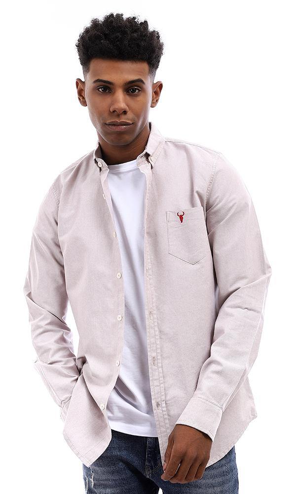 94890 Side Pocket Long Sleeves Cotton Shirt - Beige - Ravin 