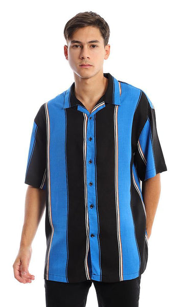 94897 Bi-Tone Striped Blue & Black Summer Shirt - Ravin 