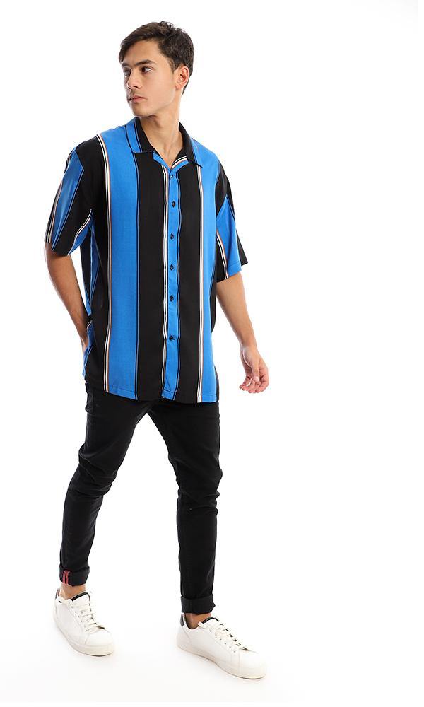 94897 Bi-Tone Striped Blue & Black Summer Shirt - Ravin 