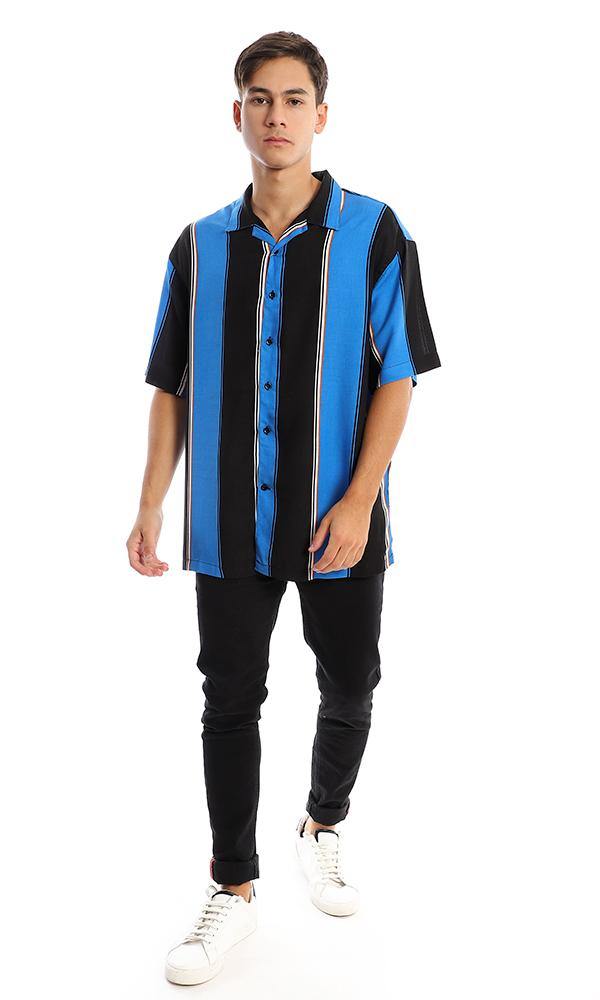 94897 Bi-Tone Striped Blue & Black Summer Shirt - Ravin 