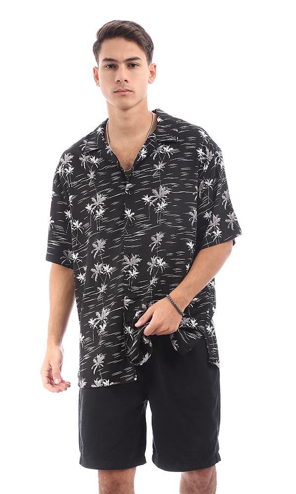 94898 Shor Sleeves Palms Black Summer Shirts - Ravin 