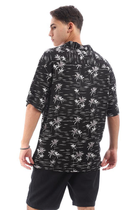 94898 Shor Sleeves Palms Black Summer Shirts - Ravin 