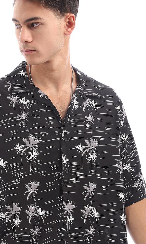 94898 Shor Sleeves Palms Black Summer Shirts - Ravin 