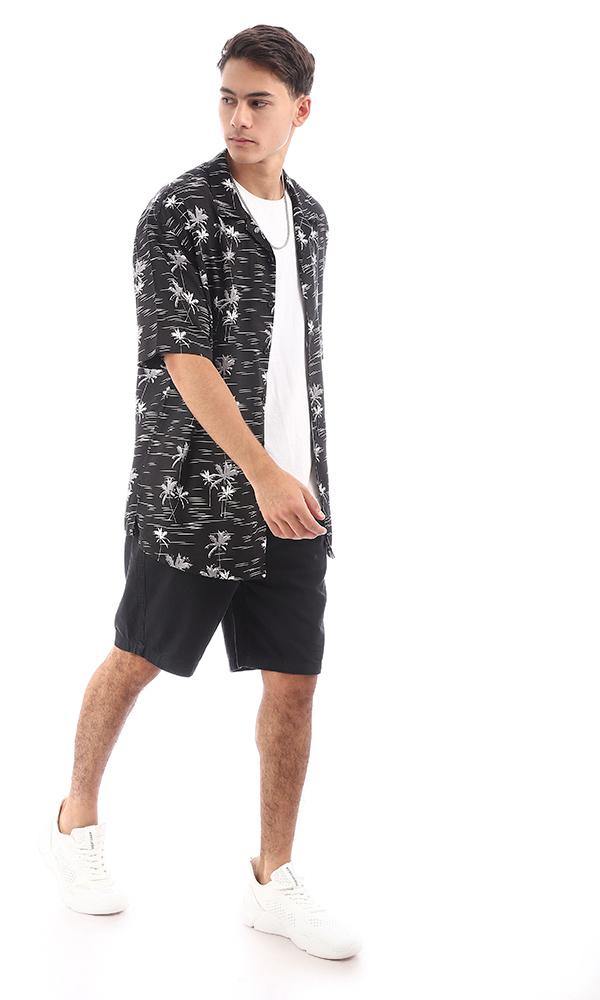 94898 Shor Sleeves Palms Black Summer Shirts - Ravin 