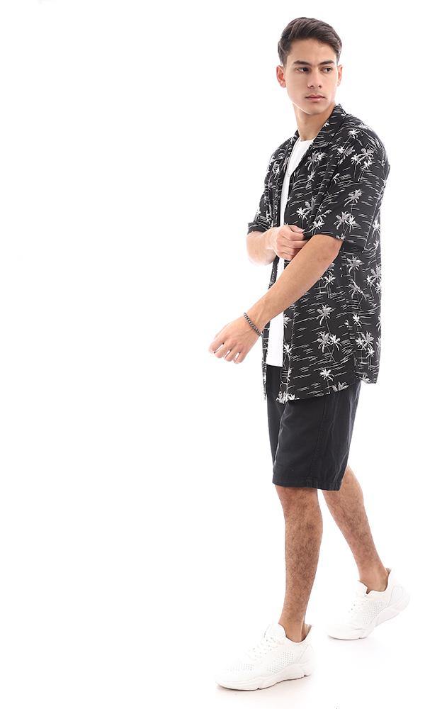 94898 Shor Sleeves Palms Black Summer Shirts - Ravin 