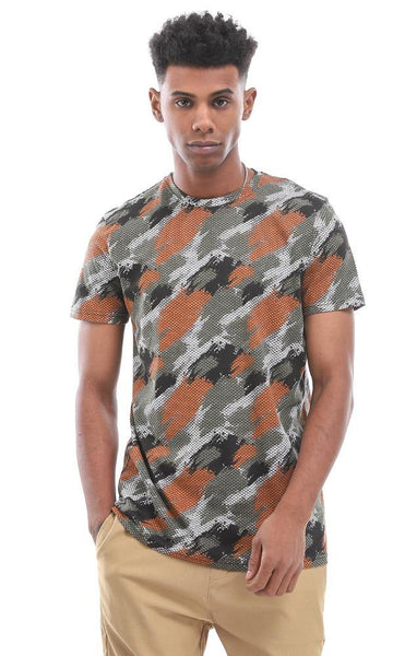 94905 Green, White And Orange Camouflage Slip On T-Shirt - Ravin 