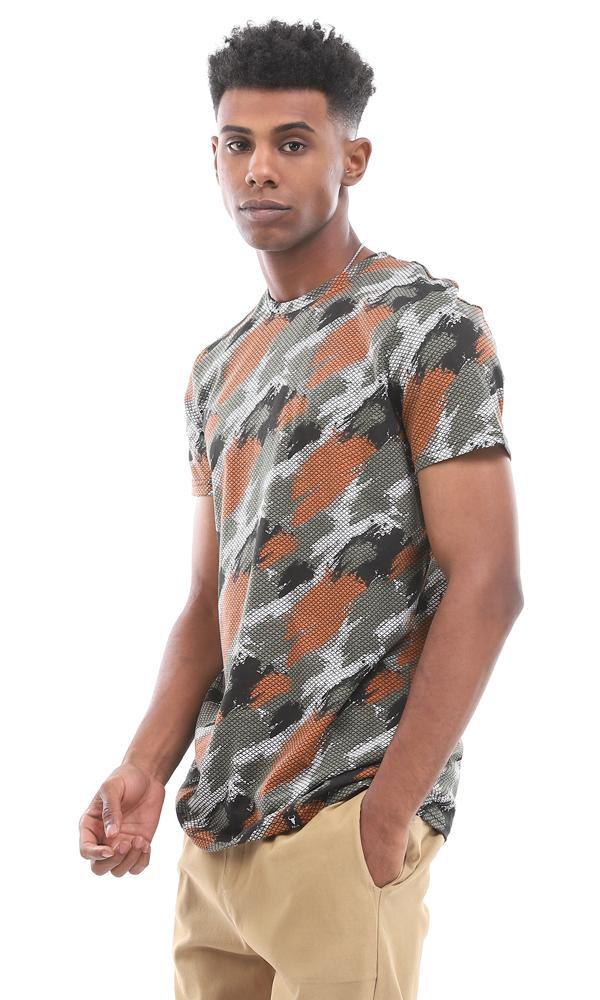 94905 Green, White And Orange Camouflage Slip On T-Shirt - Ravin 