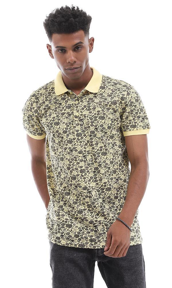 94922 Cool Multi Printed Pattern Yellow Polo Shirt - Ravin 