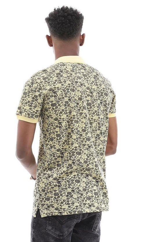 94922 Cool Multi Printed Pattern Yellow Polo Shirt - Ravin 