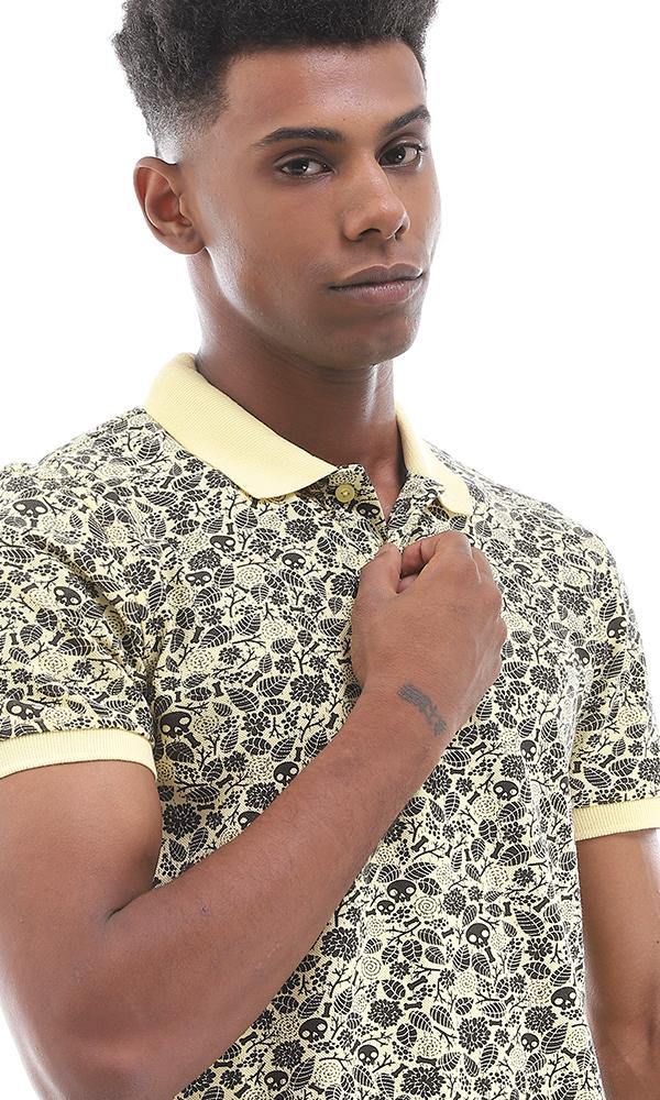 94922 Cool Multi Printed Pattern Yellow Polo Shirt - Ravin 