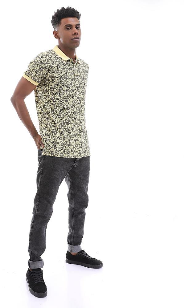 94922 Cool Multi Printed Pattern Yellow Polo Shirt - Ravin 