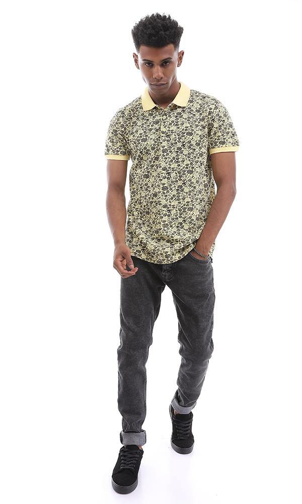 94922 Cool Multi Printed Pattern Yellow Polo Shirt - Ravin 