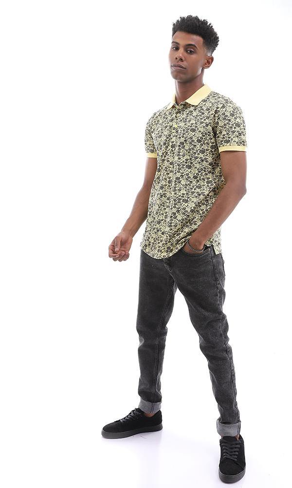 94922 Cool Multi Printed Pattern Yellow Polo Shirt - Ravin 
