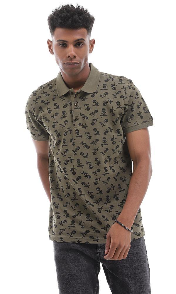 94925 Causal Printed Short Sleeves Summer Olive Polo Shirt - Ravin 