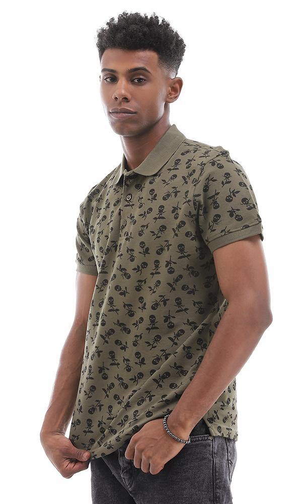 94925 Causal Printed Short Sleeves Summer Olive Polo Shirt - Ravin 