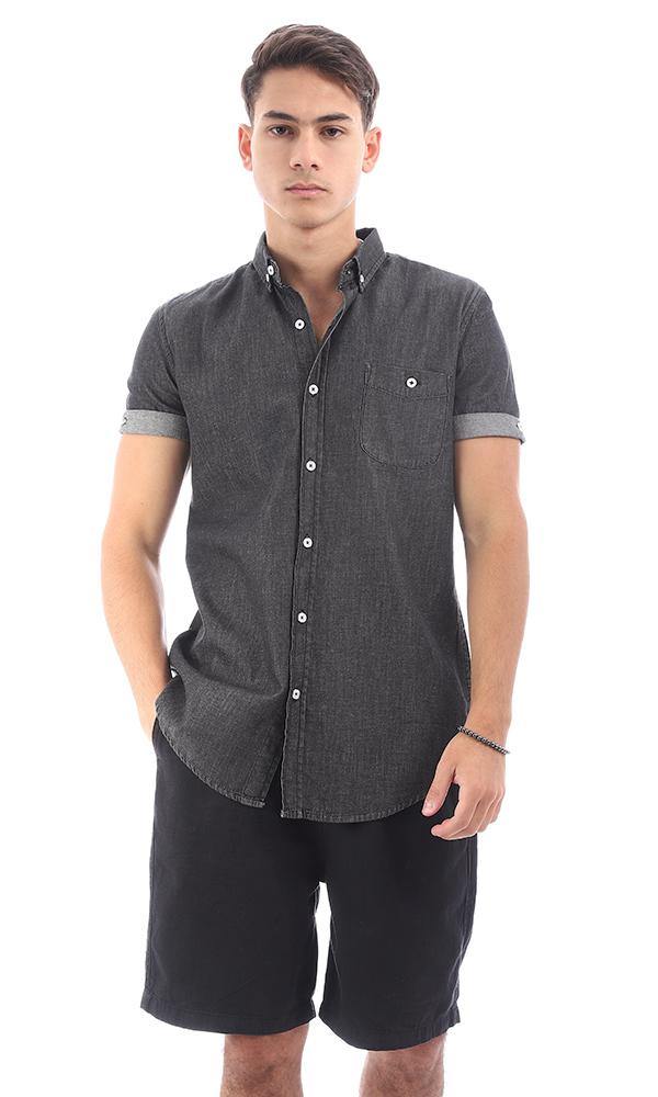 94926 Front Patched Pocket Black Denim Shirt - Ravin 