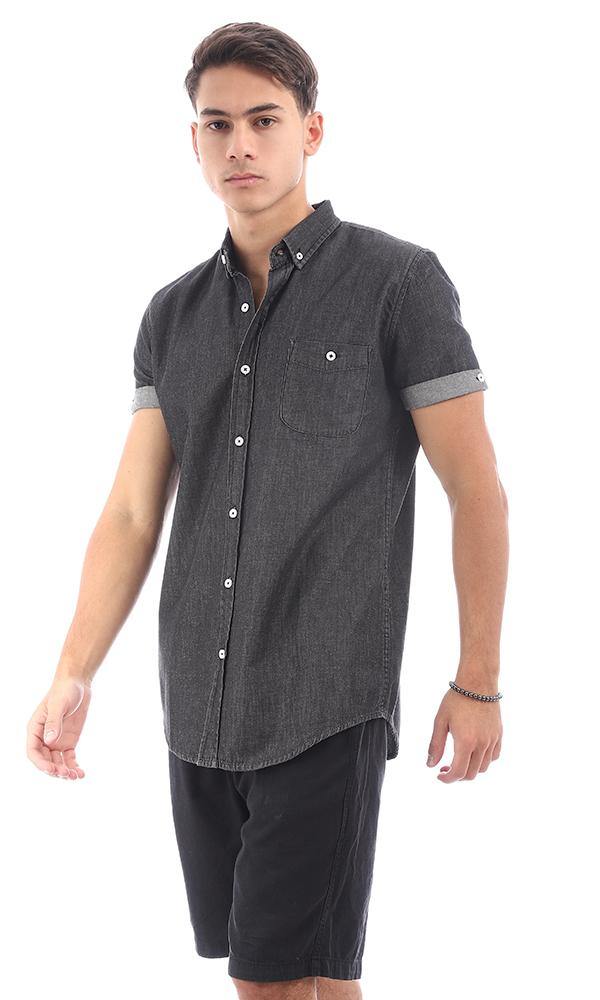 94926 Front Patched Pocket Black Denim Shirt - Ravin 