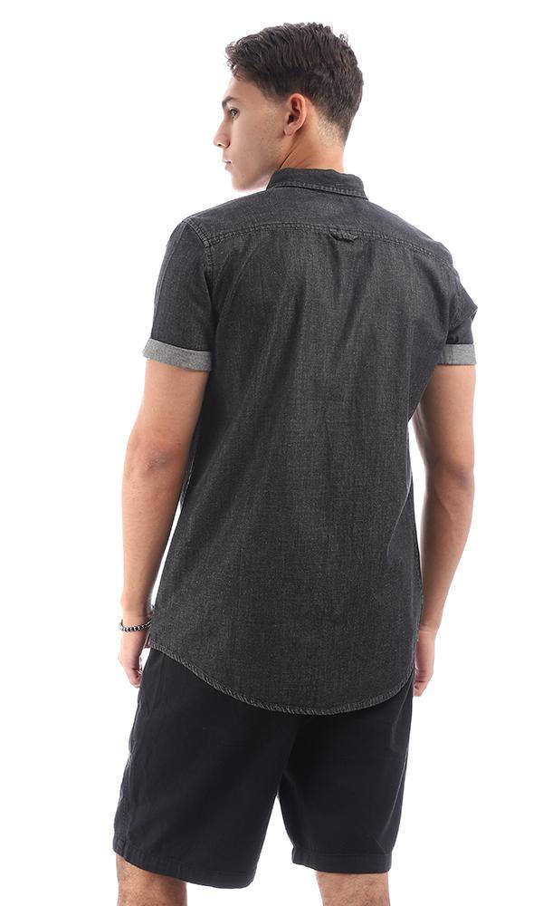 94926 Front Patched Pocket Black Denim Shirt - Ravin 