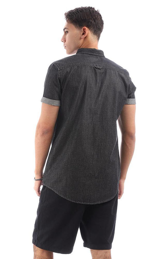 94926 Front Patched Pocket Black Denim Shirt - Ravin 