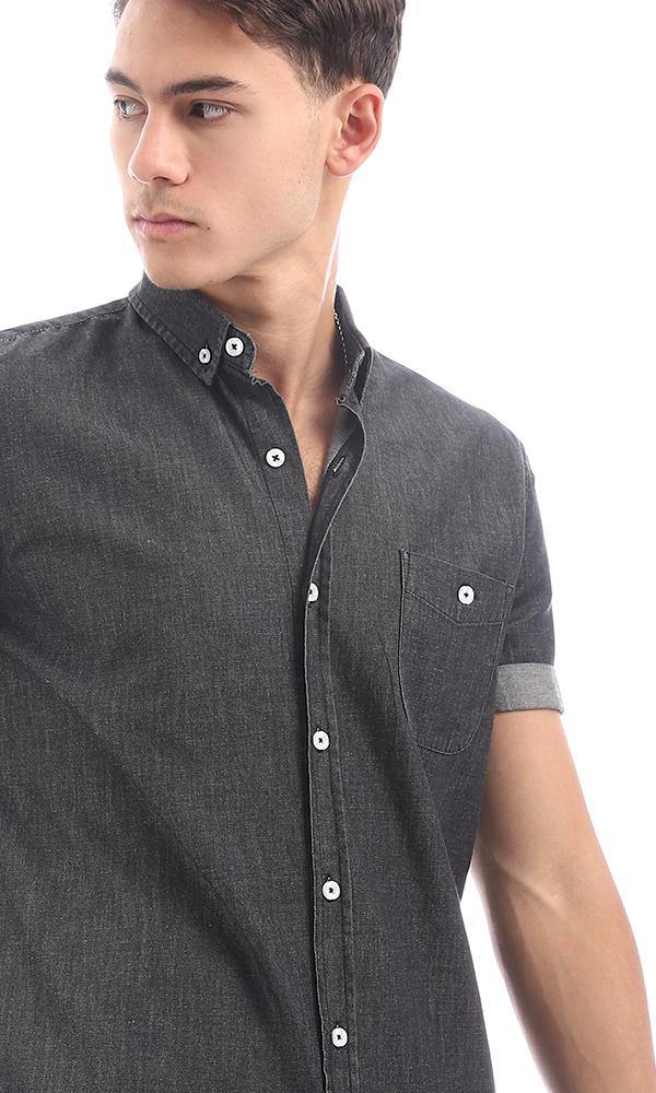 94926 Front Patched Pocket Black Denim Shirt - Ravin 