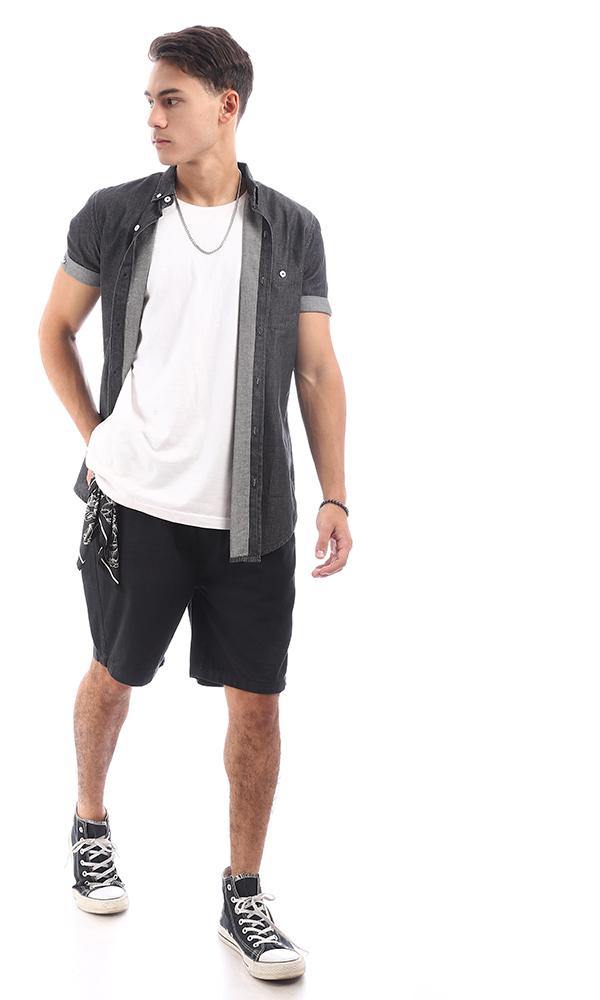 94926 Front Patched Pocket Black Denim Shirt - Ravin 