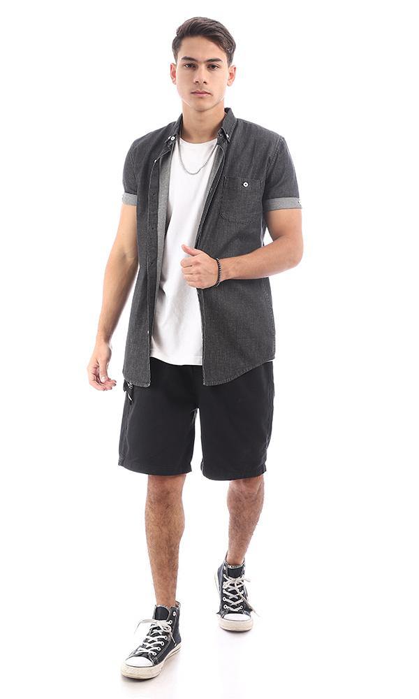 94926 Front Patched Pocket Black Denim Shirt - Ravin 