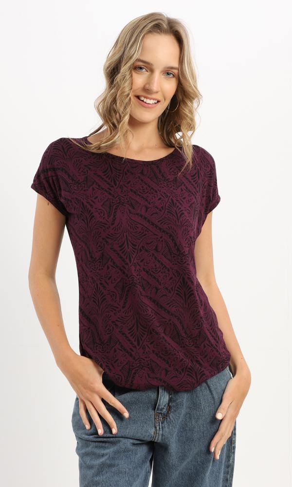 94937 Cap Sleeves Dark Purple Fluffy Summer Tee - Ravin 