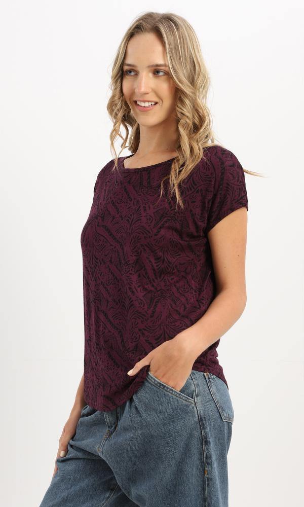 94937 Cap Sleeves Dark Purple Fluffy Summer Tee - Ravin 