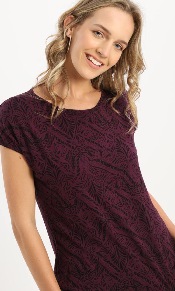 94937 Cap Sleeves Dark Purple Fluffy Summer Tee - Ravin 