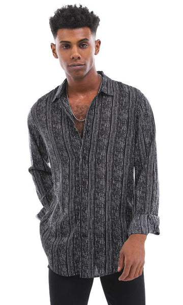 94951 Lightweight Black Buttoned Down Shirt With White Stripes - Ravin 