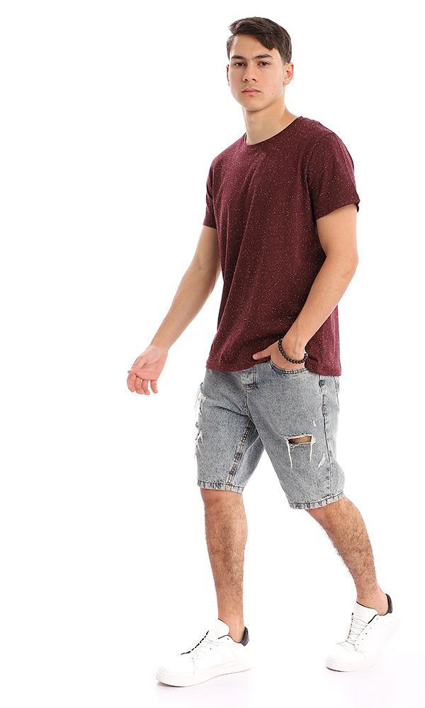94971 Heather Maroon Round Neck Cotton Tee - Ravin 