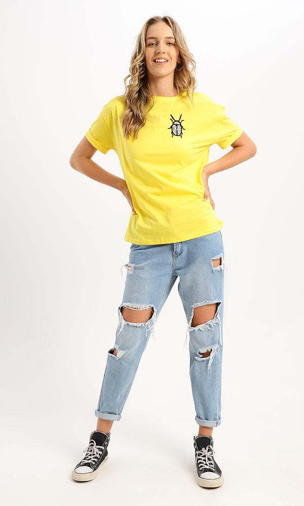 94977 Front Stitched Scarab Yellow Short Sleeves Tee - Ravin 