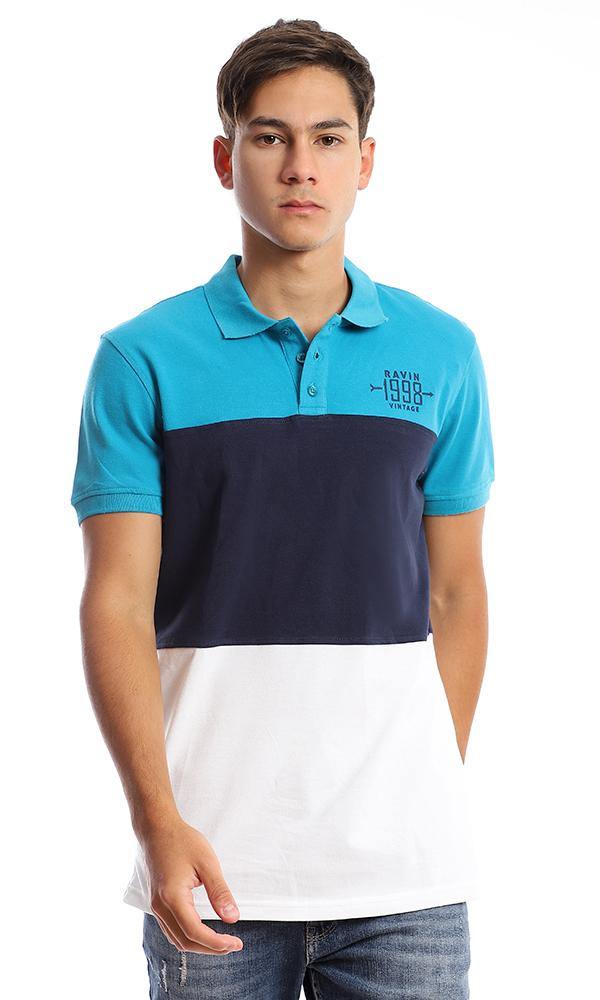 94979 Tri-tone Pique Casual Polo Shirt - Turquoise, Navy Blue & White - Ravin 