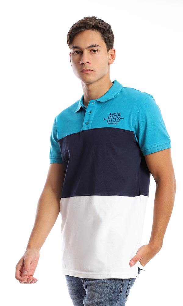 94979 Tri-tone Pique Casual Polo Shirt - Turquoise, Navy Blue & White - Ravin 