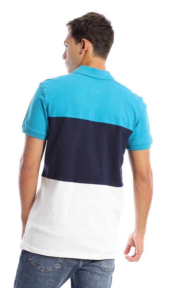 94979 Tri-tone Pique Casual Polo Shirt - Turquoise, Navy Blue & White - Ravin 