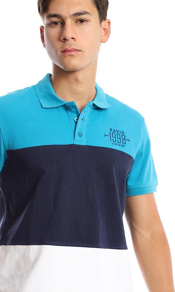 94979 Tri-tone Pique Casual Polo Shirt - Turquoise, Navy Blue & White - Ravin 