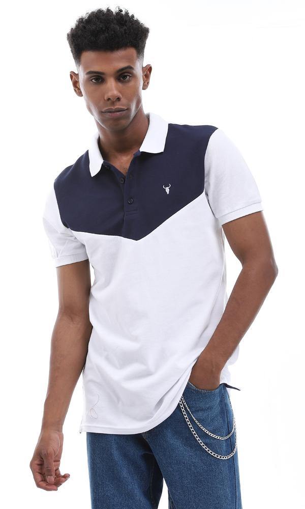 94981 Elegant Turn Down Collar Bi-tone Polo Shirt - White & Navy Blue - Ravin 