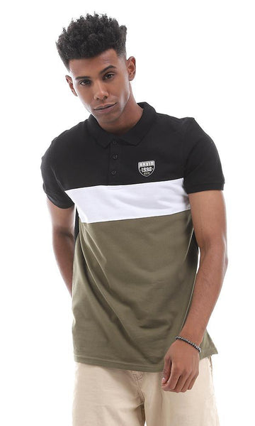 94982 Decent Tri-tone Buttoned Polo Shirt - Black , Olive & White - Ravin 