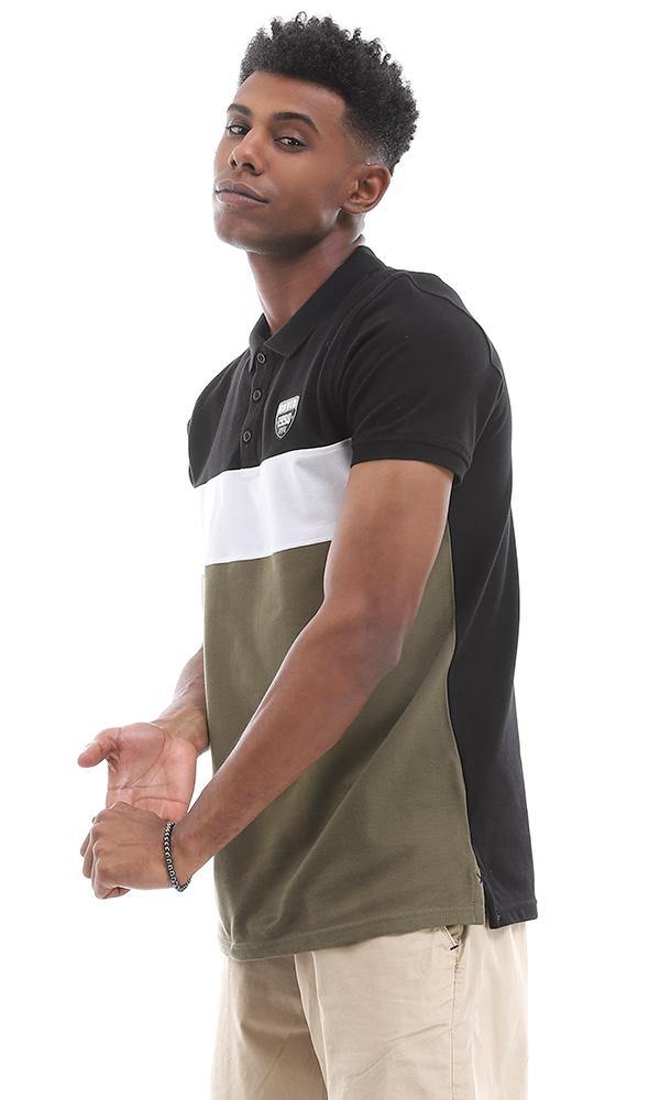 94982 Decent Tri-tone Buttoned Polo Shirt - Black , Olive & White - Ravin 