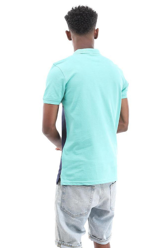 94983 Short Sleeves Buttoned Tri-tone Polo Shirt - Ligh Green , White & Navy Blue - Ravin 