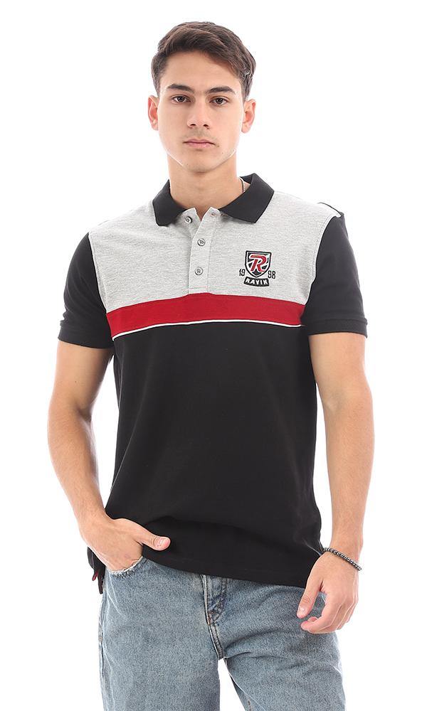 94984 Tri-Tone Short Sleeves Black, Grey & Red Polo Shirt - Ravin 