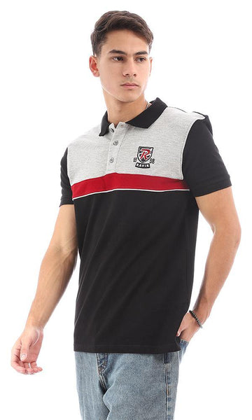 94984 Tri-Tone Short Sleeves Black, Grey & Red Polo Shirt - Ravin 