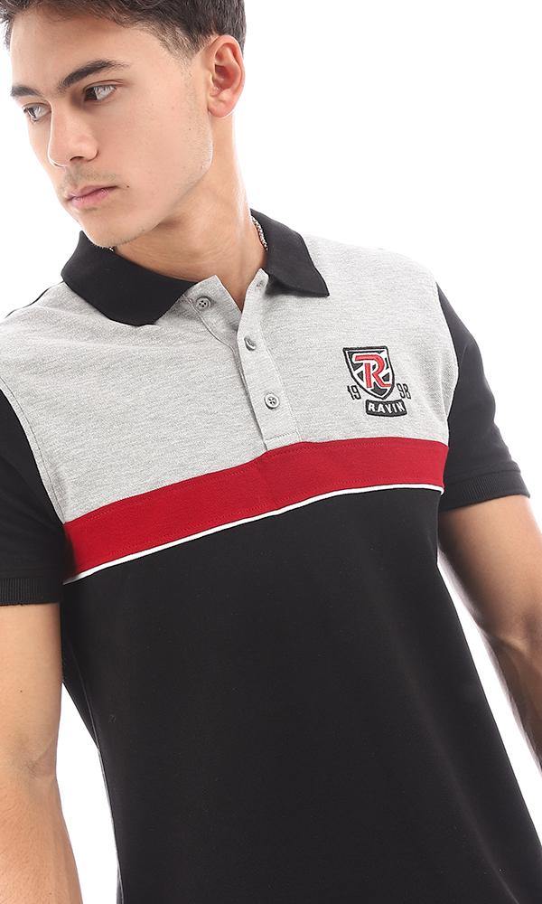 94984 Tri-Tone Short Sleeves Black, Grey & Red Polo Shirt - Ravin 