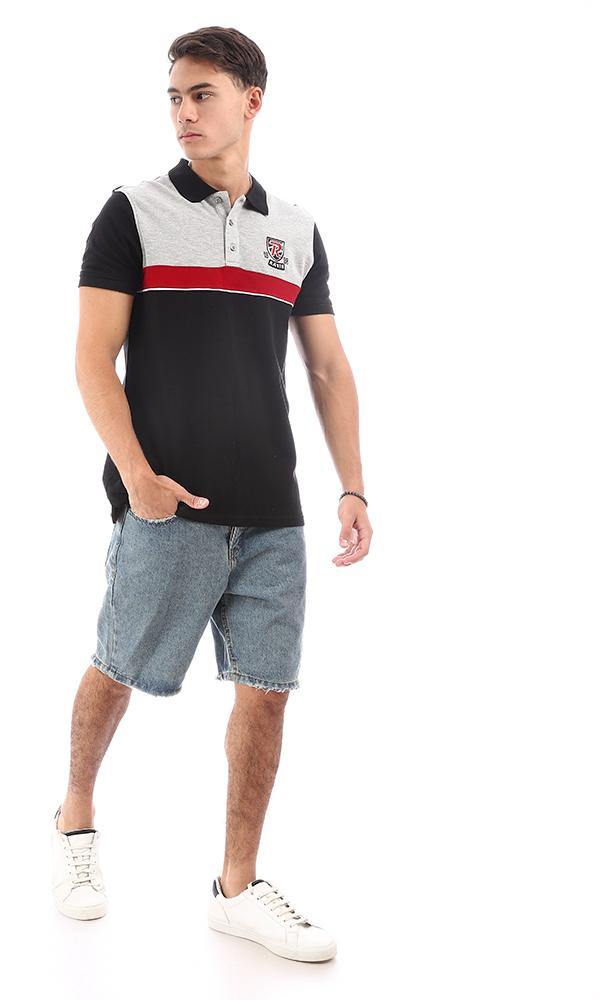 94984 Tri-Tone Short Sleeves Black, Grey & Red Polo Shirt - Ravin 
