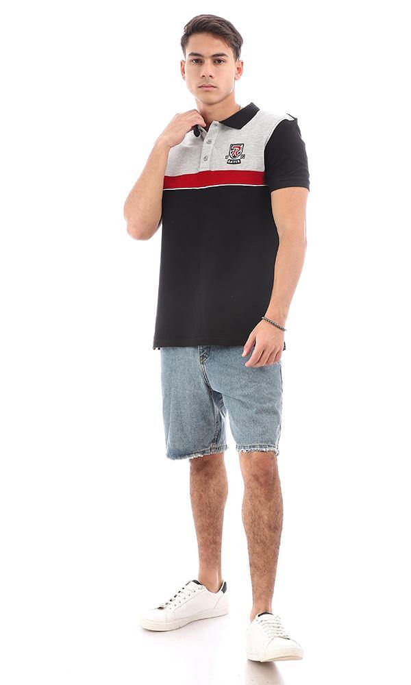 94984 Tri-Tone Short Sleeves Black, Grey & Red Polo Shirt - Ravin 