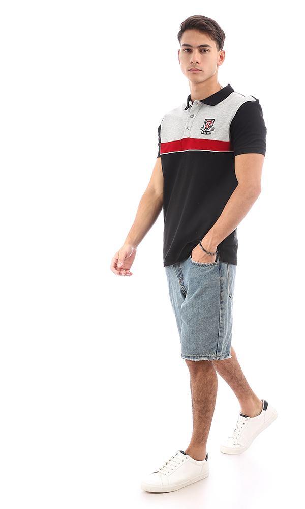 94984 Tri-Tone Short Sleeves Black, Grey & Red Polo Shirt - Ravin 