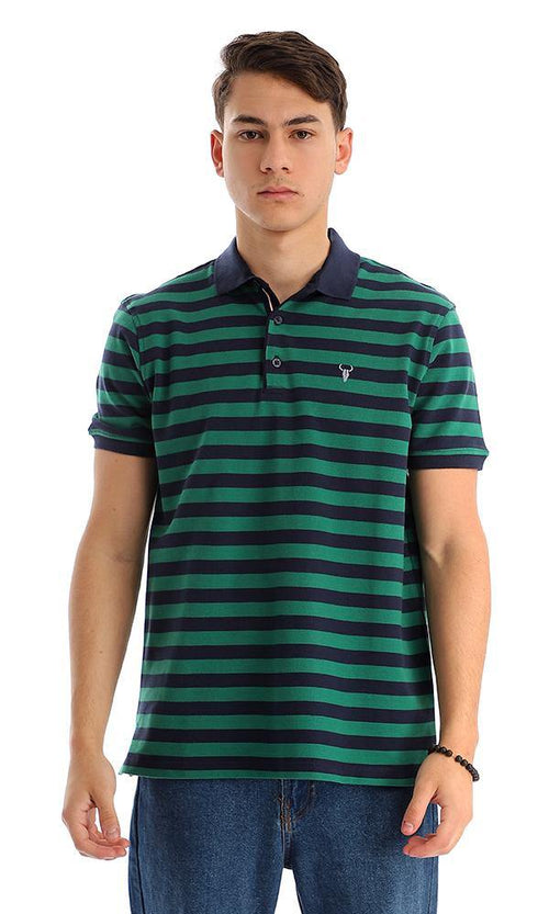94985 Bi-Tone Striped Pique Navy Blue & Green Polo Shirt - Ravin 