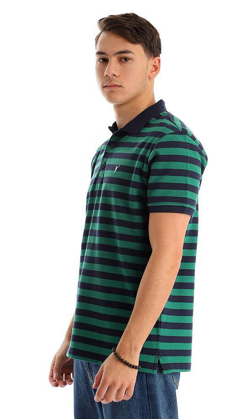 94985 Bi-Tone Striped Pique Navy Blue & Green Polo Shirt - Ravin 